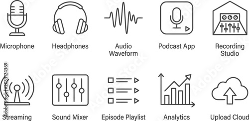 Podcast and Audio Production Icons Set