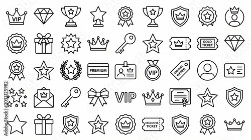 Tableau sur toile A collection of various achievement icons and symbols on a white background