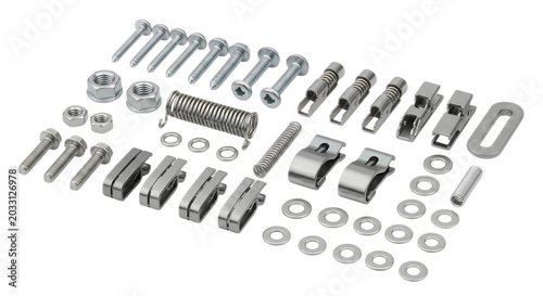 A collection of assorted metal hardware parts and tools are neatly arranged on A (29).png