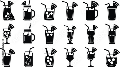 Billede på lærred Black and white of various drinks with straws and garnishes drink beverage cockt