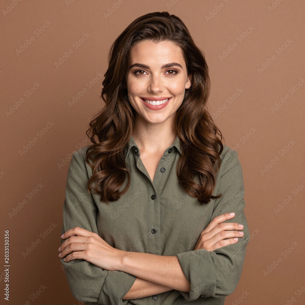 Fototapeta premium Authentic female business leader with crossed arms representing sustainable corporate management modern workplace empowerment and confident professional consulting