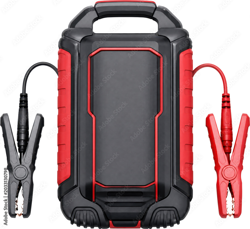 Naklejka premium Portable car battery charger and jump starter isolated on transparent background