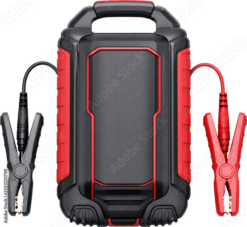 Portable car battery charger and jump starter isolated on transparent background
