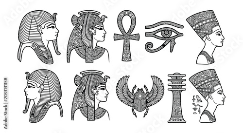 Foto Ancient Egyptian Motifs And Symbols Detailed Vector Illustration