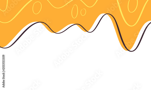 Hand drawn doodle melting honey on white backgound. Flowing melted caramel. Colorful wavy liquid corner. Abstract honey dripping background. Yellow paint illustration.