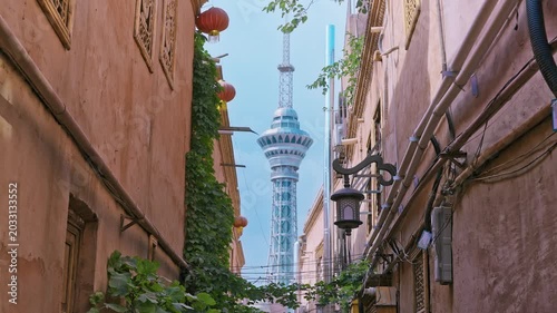 Historic Alley and Landmark Tower in Urumqi, Xinjiang, China