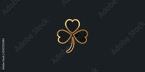 Cuadro en lienzo Golden clover icon on black background delicate line art style