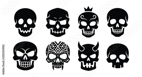 Photos Collection Of Black Skull Silhouettes On A White Background