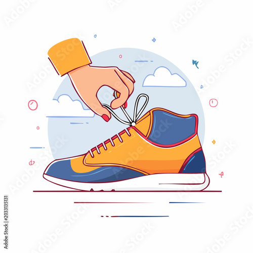 Hand Tying Shoelaces on a Sneaker