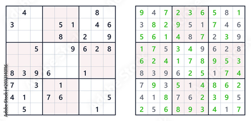 Tableau sur toile Logic classic puzzle sudoku grid with completed and blank squares for educationa