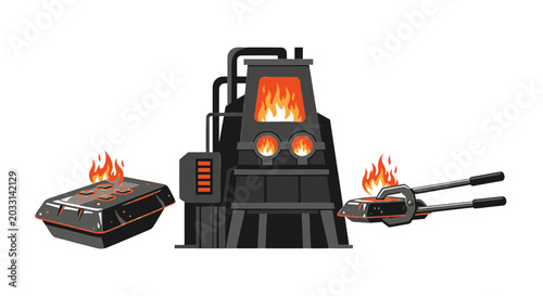Bild auf Leinwand Industrial Metal Forging Furnace and Smelting Equipment Vector