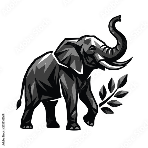 Tableau sur toile An isolated vector illustration depicts a large gray wild elephant walking along