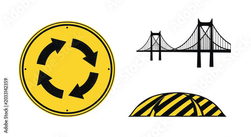 Bild auf Leinwand Transportation and road safety icons with bridge and speed bump
