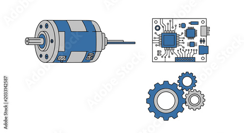 Photos Electric Motor PCB and Gears Engineering Components Vector