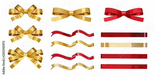 Fotografija Gold And Red Ribbons Bows And Streamers Vector Illustration