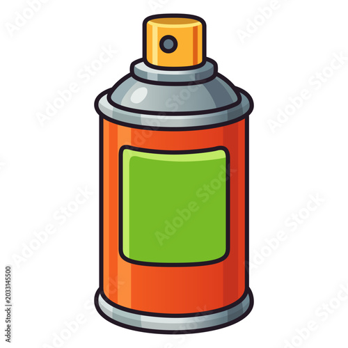 Aerosol spray can with orange body and green label cartoon vector illustration isolated on white background