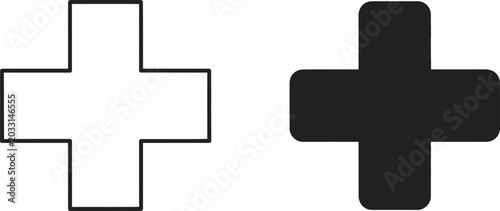 Tableau sur toile Two plus symbols in white outline and solid black against a white background