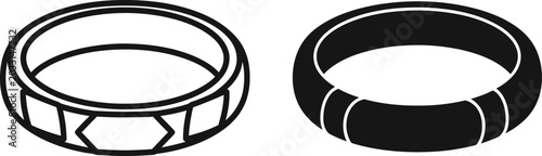 Cuadro en lienzo Two stylized rings one outline with geometric details the other solid black with