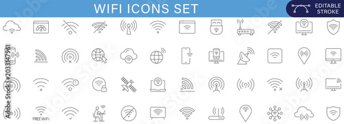 Cuadro en lienzo Modern Wifi Icons Set Collection with Wireless Network Connectivity Symbols for