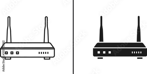 Fotografie Wireless router icon in outline and filled styles on white background