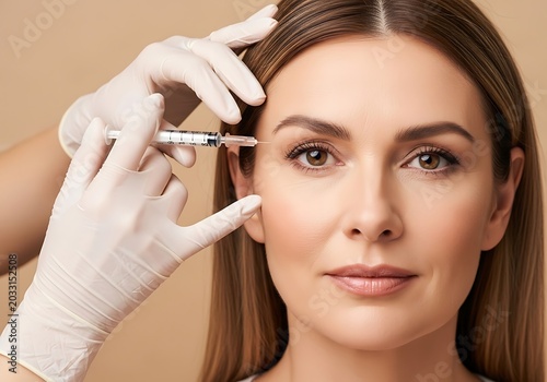 A beautiful woman receiving a facial injection in a medical spa with bright clean lighting.