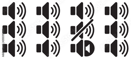 Tableau sur toile Audio output status icons representing speaker volume levels and silent mode for user interface