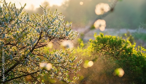 tree branches swaying in spring with pollen in the air for allergy season