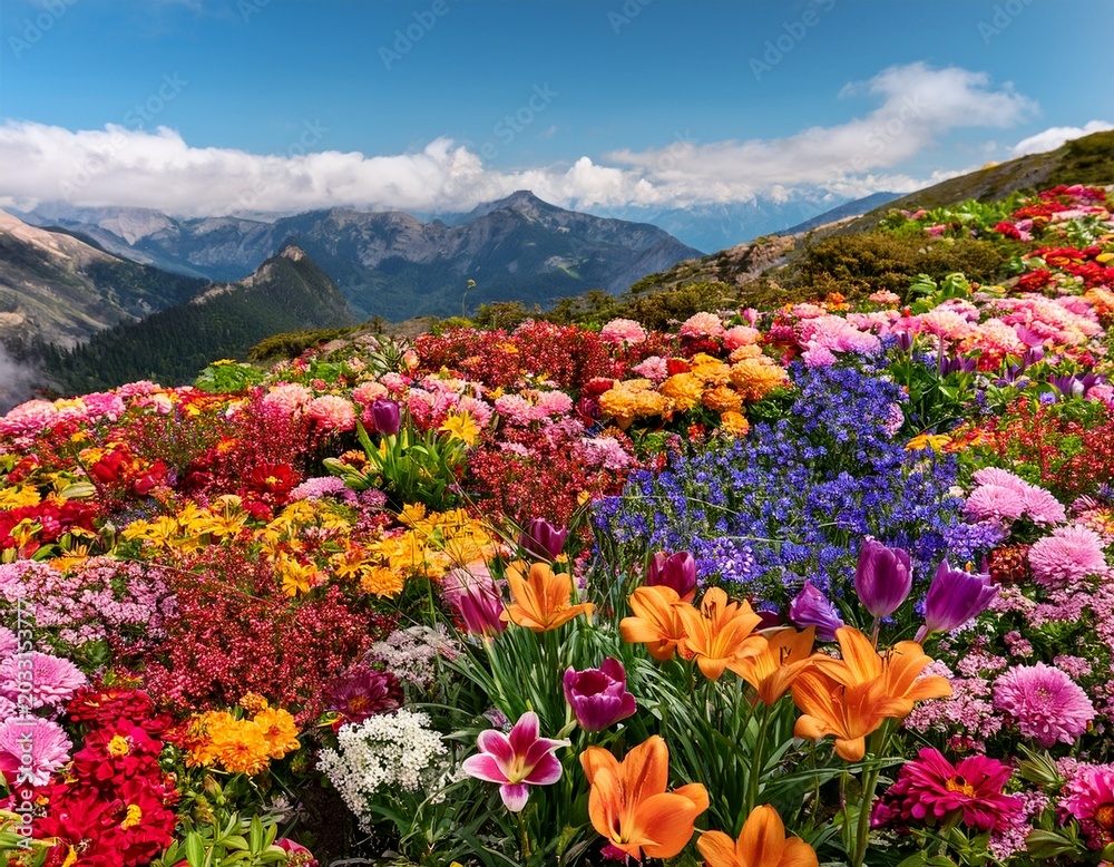 Obraz premium high angle view of colorful blooming flowers in may