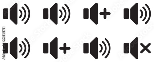 Photos Volume icons set with sound amplification and mute indicators for mobile application design