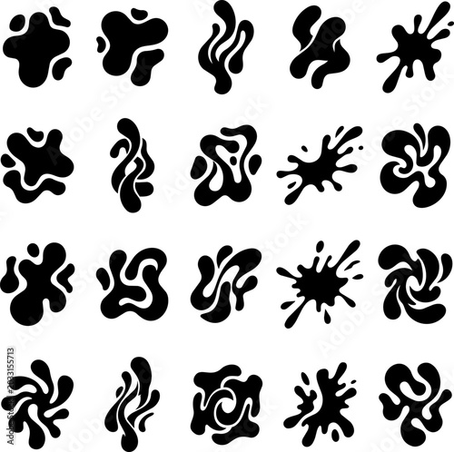 Abstract Liquid Shapes Set. organic blobs fluid ink splashes graphic element design. vector black shapes illustration