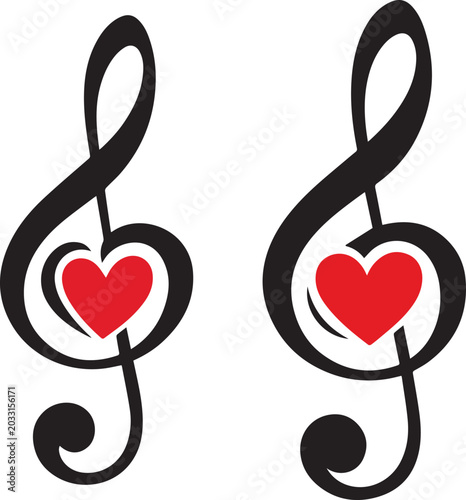 Canvastavla Music treble clef symbol with red heart illustration Vector