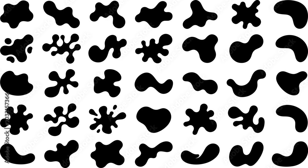 Fototapeta premium Abstract Organic Shapes Set. blobs fluid forms graphic design elements vector black shapes illustration