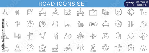 Foto Road icons set editable stroke vector collection for navigation traffic transpor