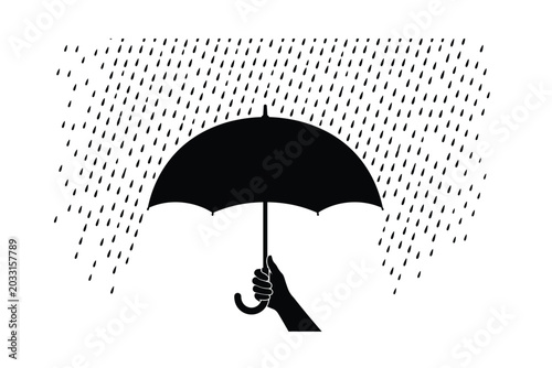 Canvastavla Umbrella in rain silhouette vector concept illustration