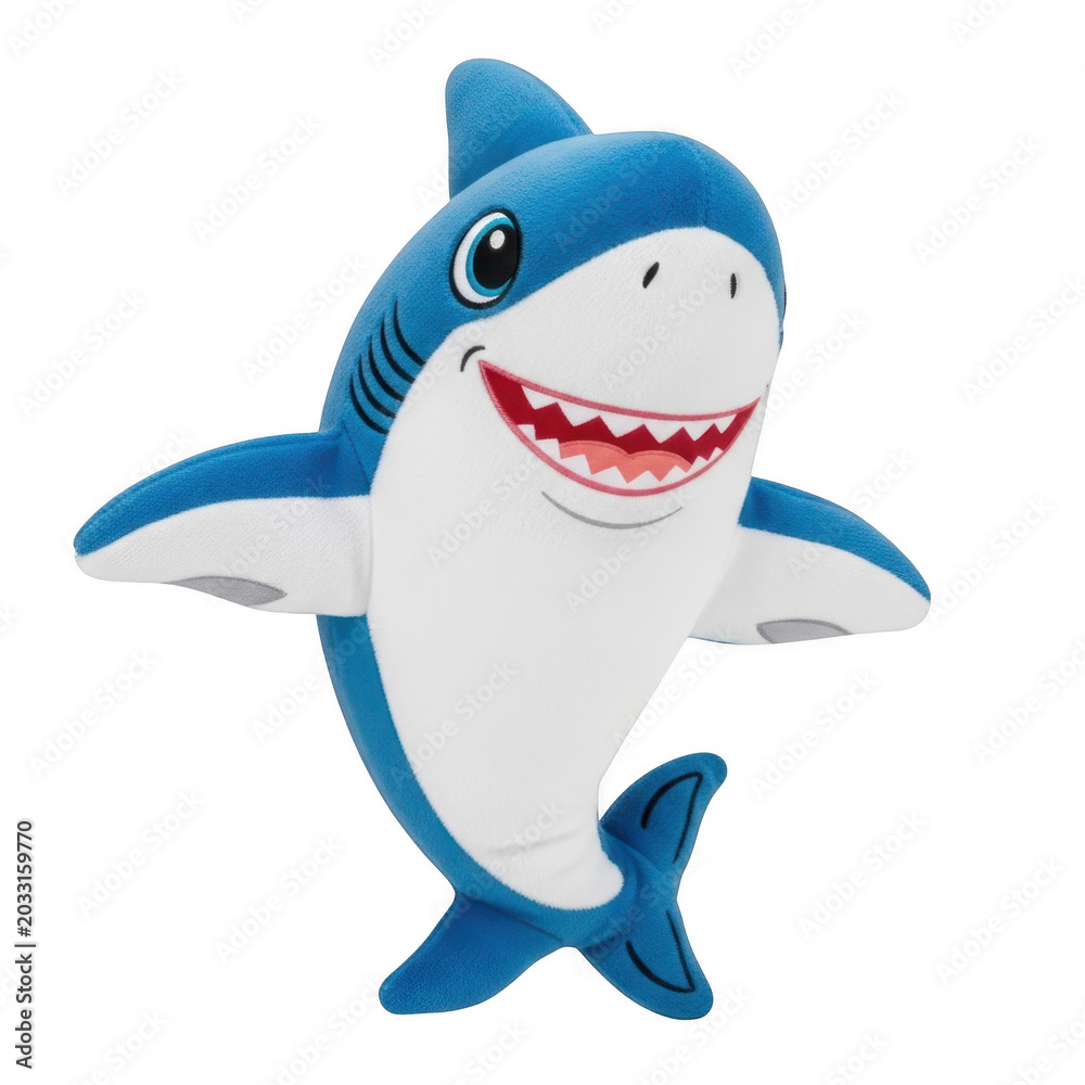 Naklejka premium A cheerful cartoon shark character with a wide grin and friendly expression
