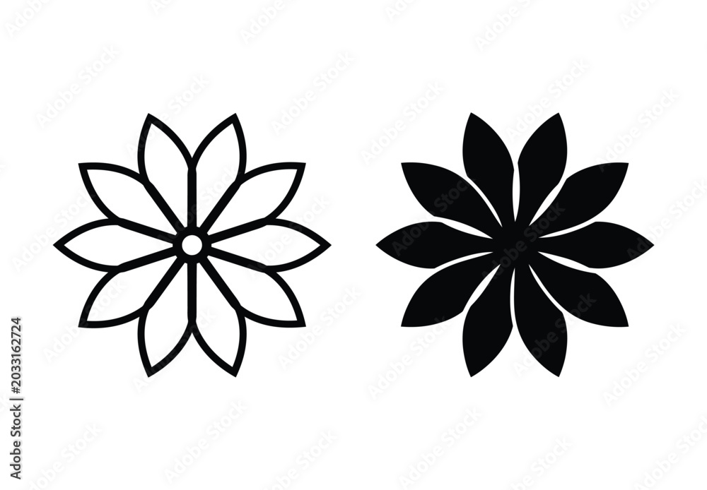 Fototapeta premium Flower icon illustration with black and white silhouette designs
