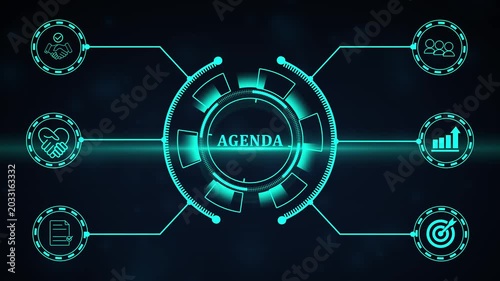 Agenda meeting appointment activity information concept. List of meeting activities in the order to be taken up, beginning with the call to order, ending with adjournment. Touching agenda on screen.4k
