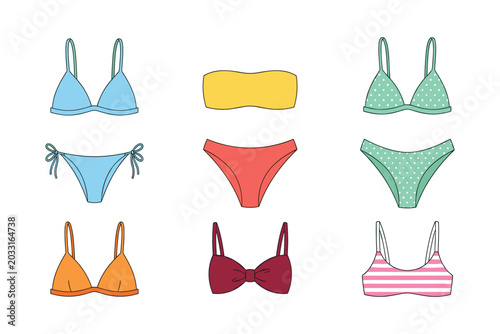 Canvas-taulu Women bikini and swimwear icon set
