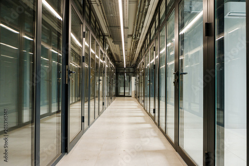 Symmetrical corporate corridor interior