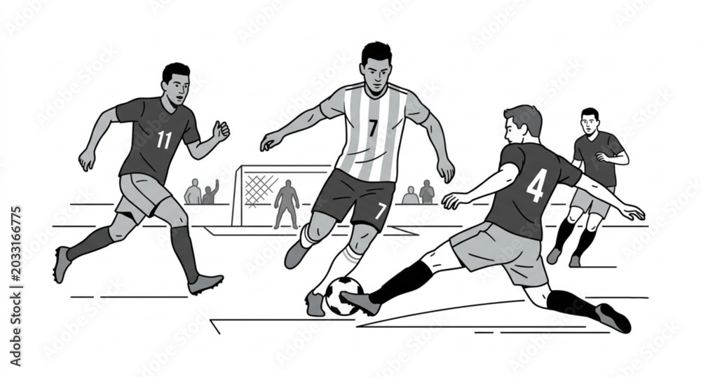Fototapeta premium Professional football players field vector illustration soccer sports scene isolated on white