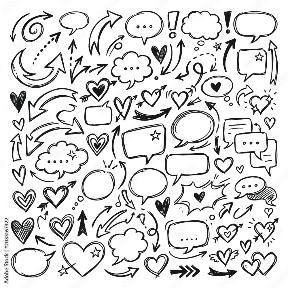 Fototapeta premium Doodle social media icons and symbols in black and white