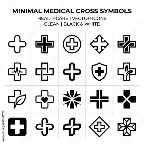 Minimalist Medical Cross Symbols Set on Transparent Background Healthcare Design