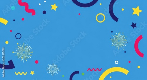 Bright blue background with abstract shapes for celebrations and festive promotions.