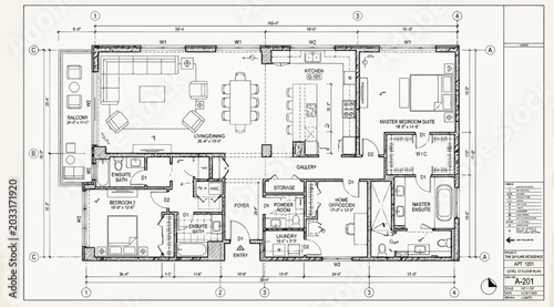 Konstfotografi Architectural floor plan of a luxury penthouse apartment with two bedrooms, livi