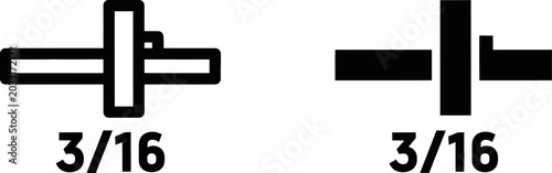 Fotografía Two simplified icons representing measurement specifications with fractional num