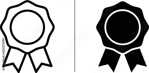 Bild auf Leinwand Award ribbon icons in outline and solid black on white background for recognitio
