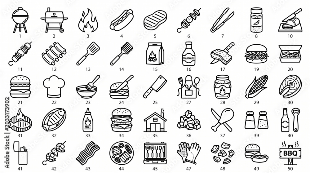 Naklejka premium A collection of various food and drink icons are illustrated.