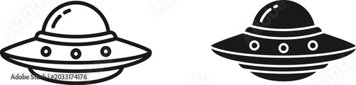 Fotografía Flying saucer icon in outline and solid black on white background for science fi