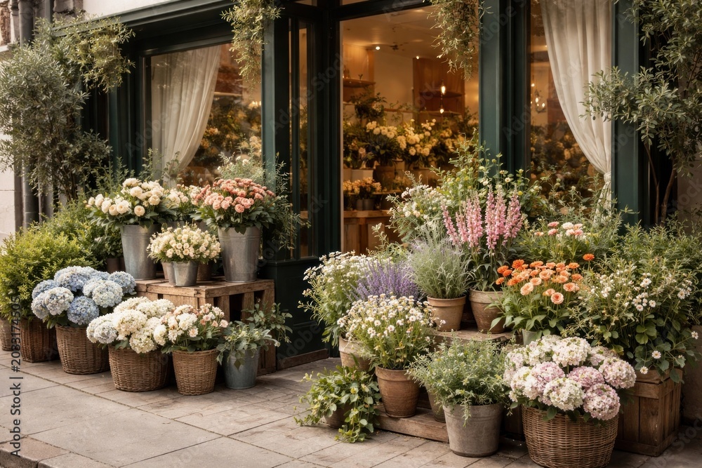 Obraz premium Charming floral shop exterior display.