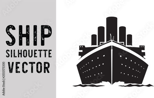 Vintage Ocean Liner Ship Silhouette Vector Illustration Isolated on White Background